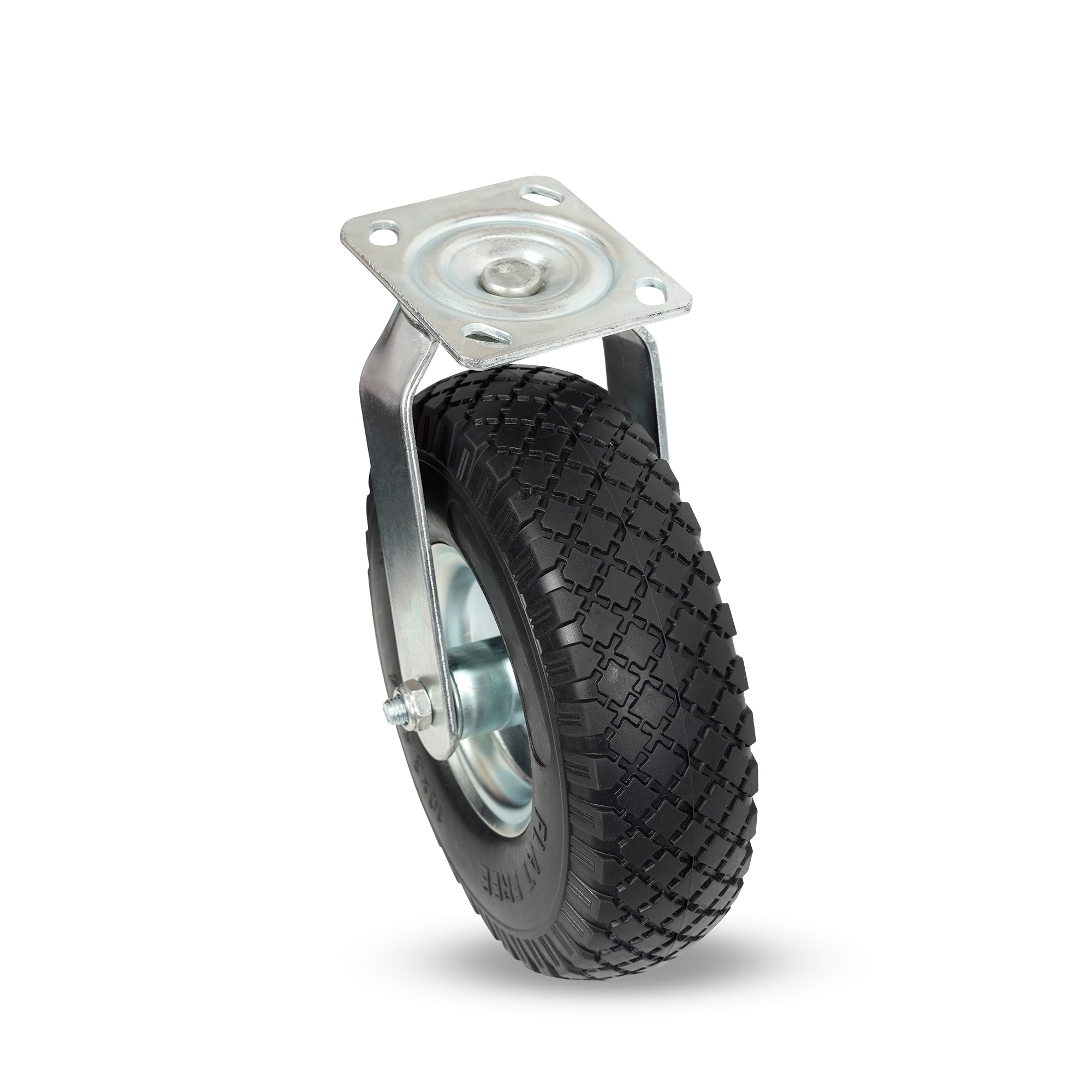 Klutch 10in. Flat-Free Foam-Filled Rubber Swivel Caster, 300-Lb. Capacity,